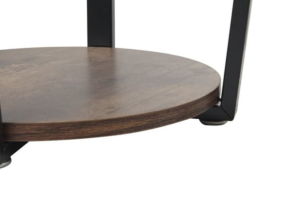 Stuebord Mørkt tre 50 cm MDF Metallben Industriell Rund Stuehylle