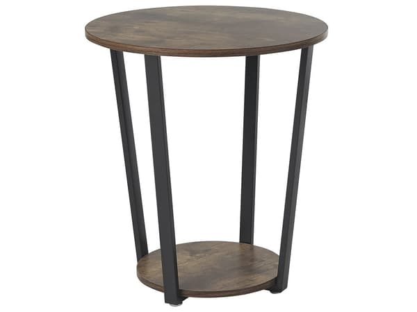 Stuebord Mørkt tre 50 cm MDF Metallben Industriell Rund Stuehylle