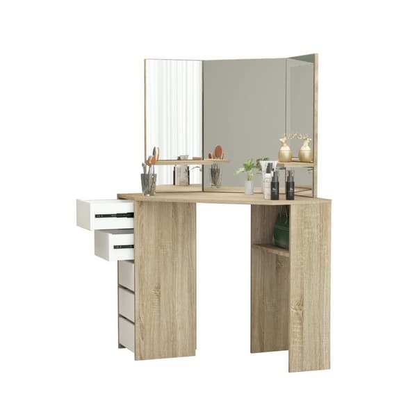 Påklædningsbord med LED-belysning spejl og skammel 110x141,5x54 cm MDF træ ML-Design