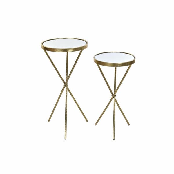 Set med 2 små borde DKD Home Decor Spejl Gylden Metal Orientalsk (35 x 35 x 71 cm) (2 pcs)