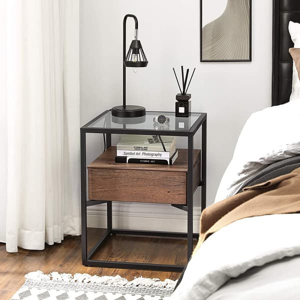 Sidobord med Glasskiva, Låda - Vintage brun-svart