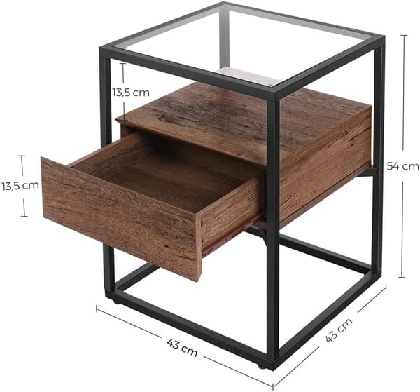 Sidobord med Glasskiva, Låda - Vintage brun-svart