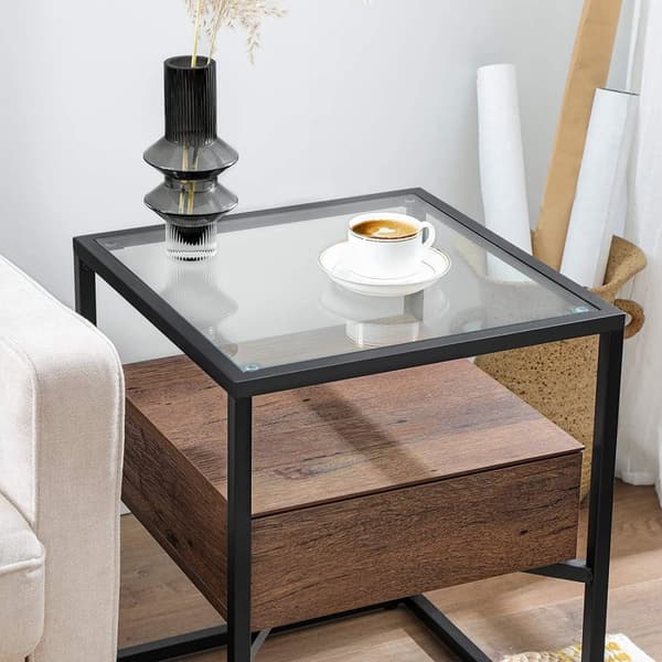 Sidobord med Glasskiva, Låda - Vintage brun-svart