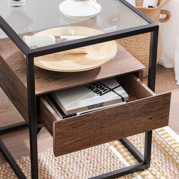 Sidobord med Glasskiva, Låda - Vintage brun-svart