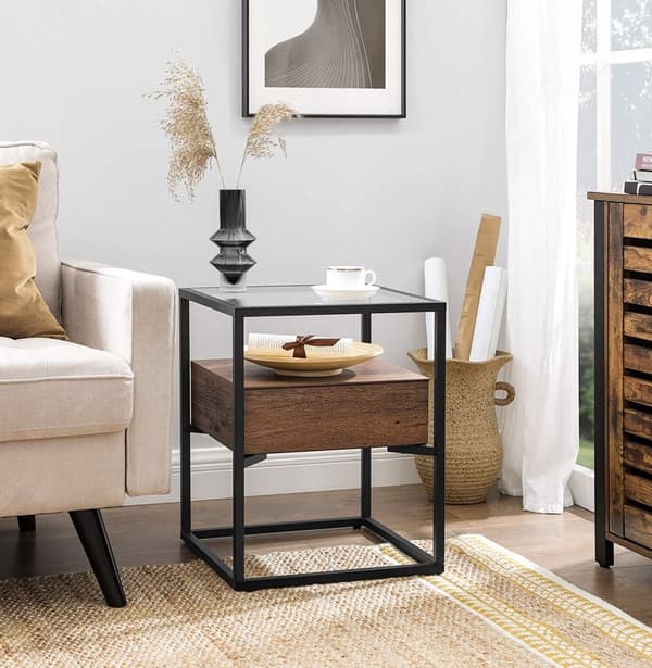 Sidobord med Glasskiva, Låda - Vintage brun-svart