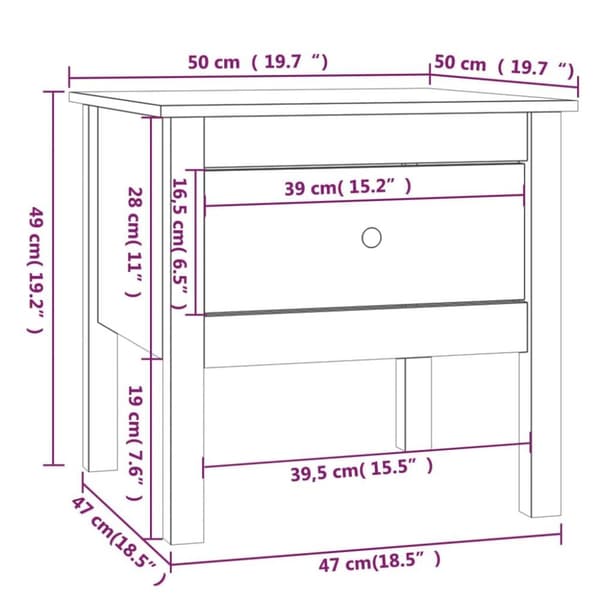 vidaXL sidebord 50x50x49 cm massivt fyrretræ grå