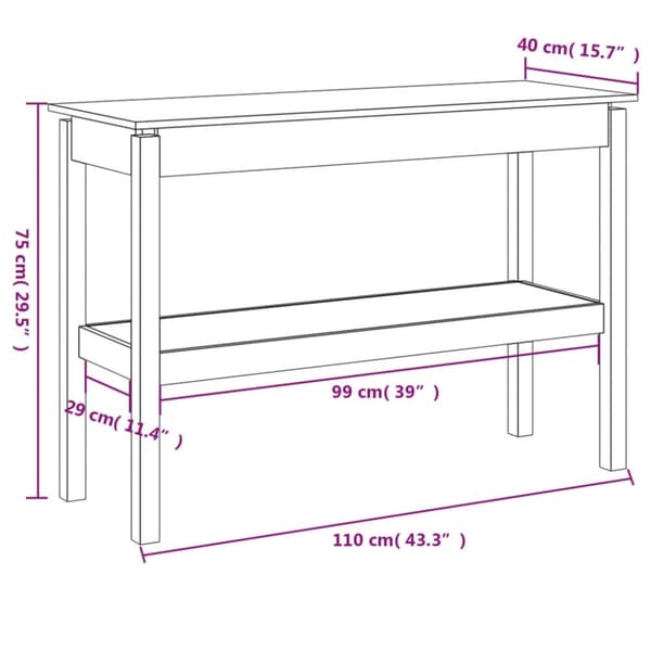 vidaXL konsolbord 110x40x75 cm massivt fyrretræ