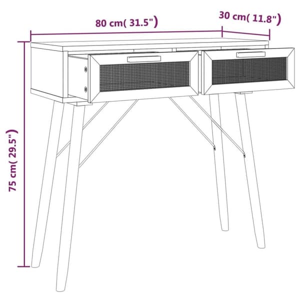 vidaXL konsolbord 80x30x75 cm massivt fyrretræ naturlig rattan brun