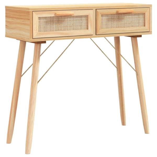 vidaXL konsolbord 80x30x75 cm massivt fyrretræ naturlig rattan brun