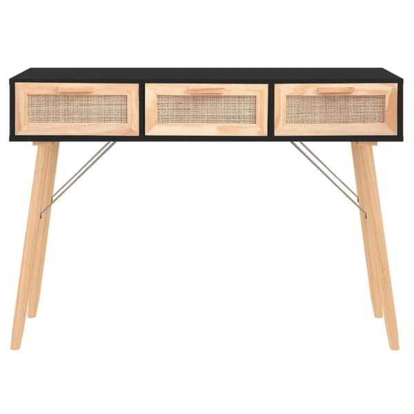 vidaXL Konsolipöytä musta 105x30x75 cm täysi mänty ja rottinki