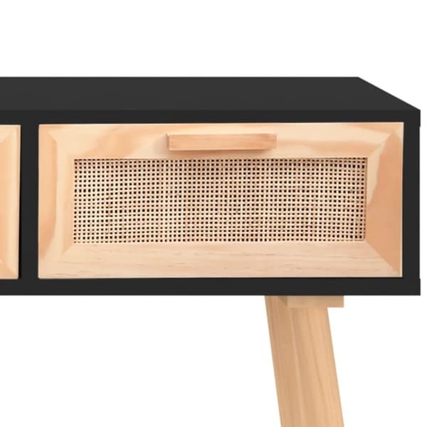 vidaXL Konsolipöytä musta 105x30x75 cm täysi mänty ja rottinki