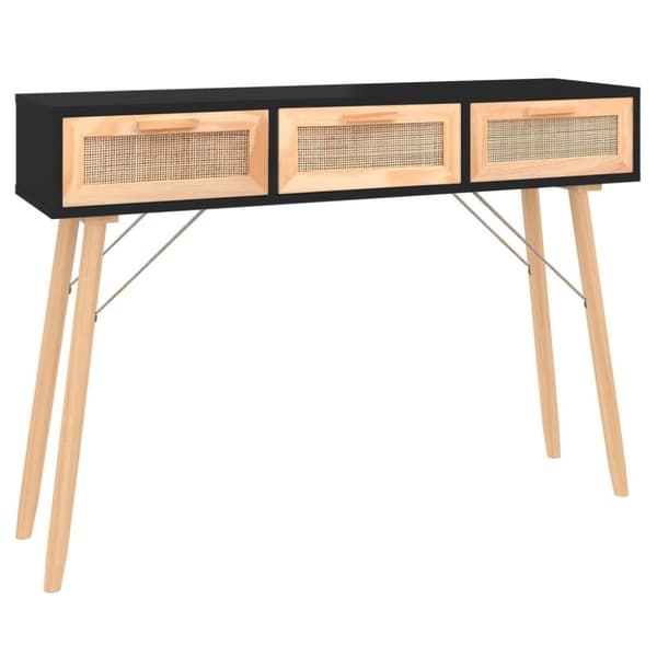 vidaXL konsolbord 105x30x75 cm massivt fyrretræ naturlig rattan sort