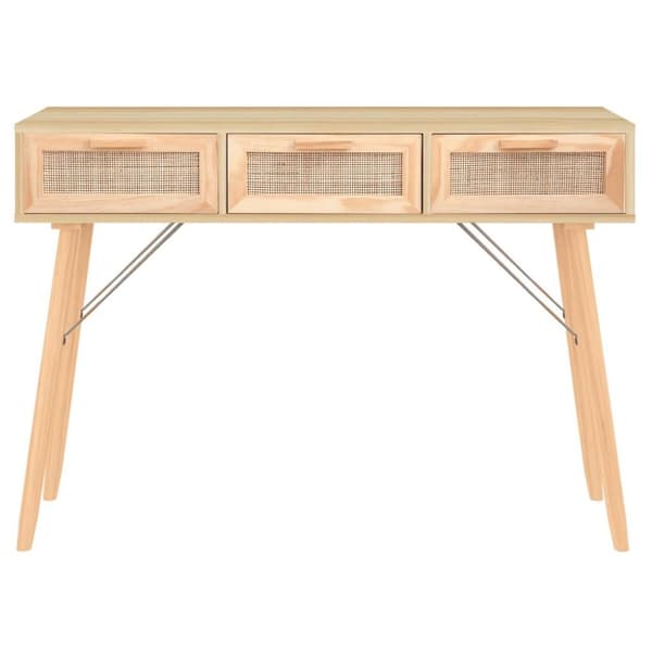 vidaXL konsolbord 105x30x75 cm massivt fyrretræ naturlig rattan brun