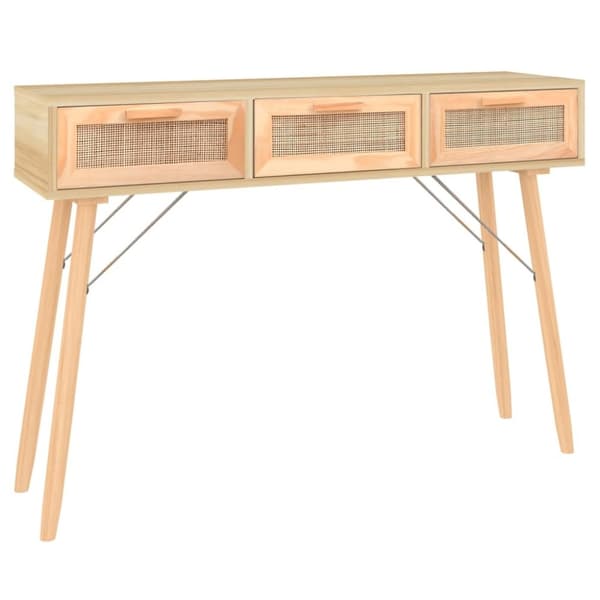 vidaXL konsolbord 105x30x75 cm massivt fyrretræ naturlig rattan brun