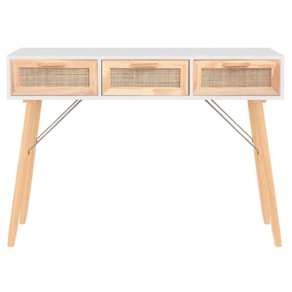 vidaXL konsolbord 105x30x75 cm massivt fyrretræ naturlig rattan hvid