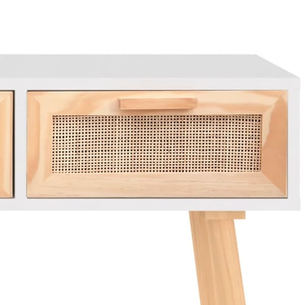 vidaXL konsolbord 105x30x75 cm massivt fyrretræ naturlig rattan hvid