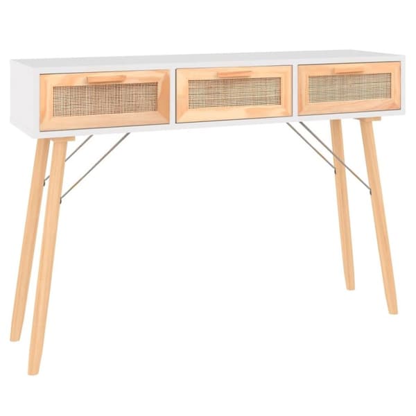 vidaXL konsolbord 105x30x75 cm massivt fyrretræ naturlig rattan hvid