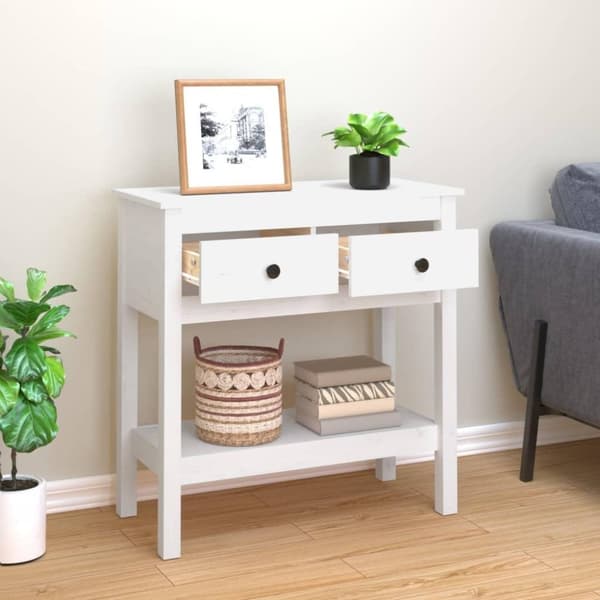 vidaXL Konsolipöytä valkoinen 75x35x75 cm täysi mänty