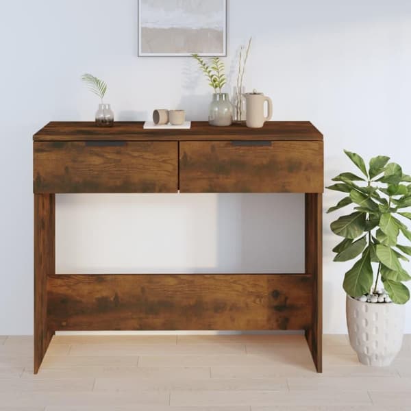vidaXL konsolbord 90x36x75 cm konstrueret træ røget egetræsfarve
