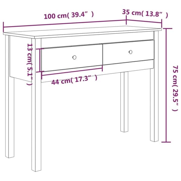 vidaXL konsolbord 100x35x75 cm massivt fyrretræ gyldenbrun