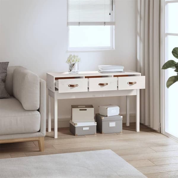vidaXL konsolbord 114x40x75 cm massivt fyrretræ hvid