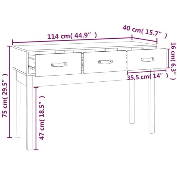 vidaXL konsolbord 114x40x75 cm massivt fyrretræ hvid