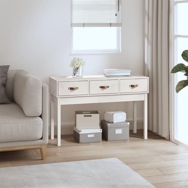 vidaXL konsolbord 114x40x75 cm massivt fyrretræ hvid