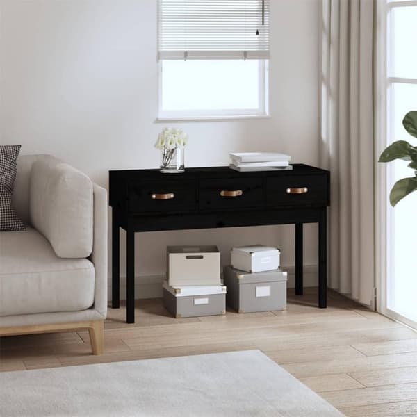 vidaXL Konsolipöytä musta 114x40x75 cm täysi mänty