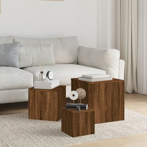 vidaXL Sidebord 3 stk brun eik konstruert tre
