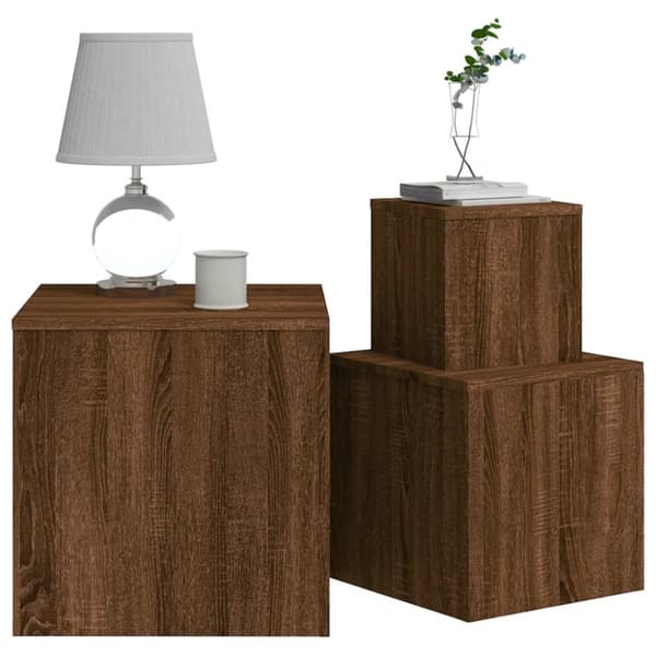 vidaXL Sidebord 3 stk brun eik konstruert tre