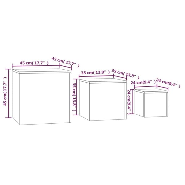 vidaXL Sidebord 3 stk brun eik konstruert tre
