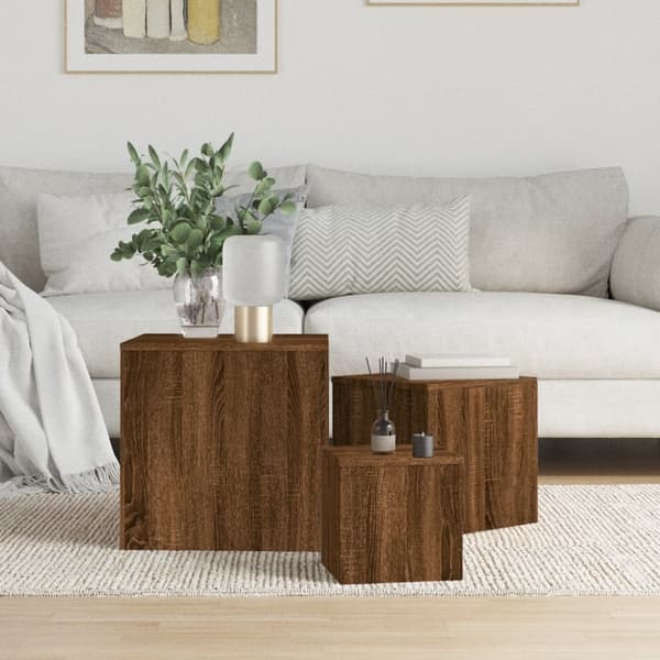 vidaXL Sidebord 3 stk brun eik konstruert tre