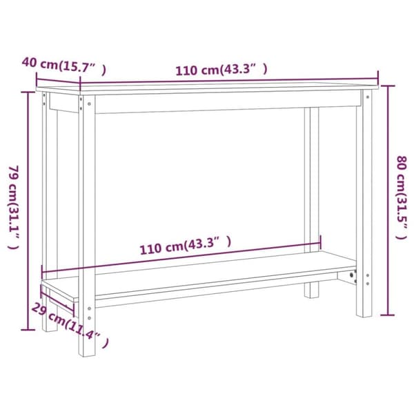 vidaXL Konsollbord hvit 110x40x80 cm heltre furu