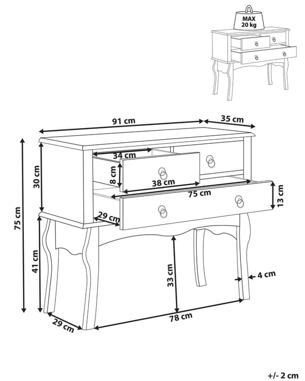 Konsolbord Hvid MDF 91 x 35 x 75 cm 3 Skuffer Entre Møbler Retro Design