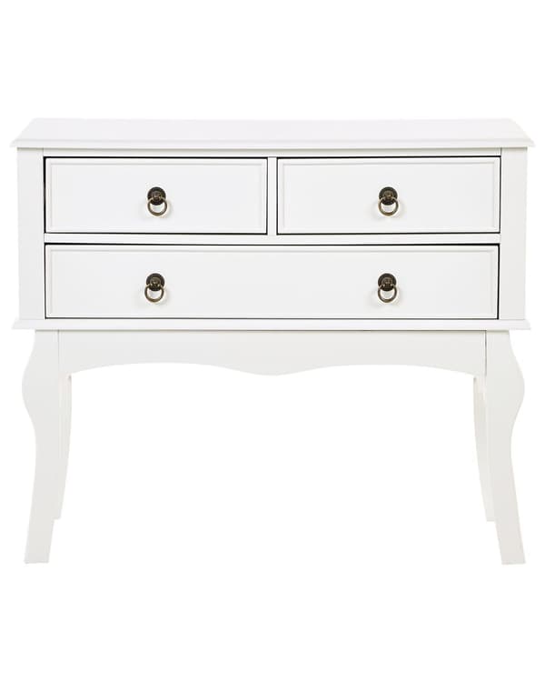 Konsolipöytä valkoinen 91 x 75 x 35 cm MDF-levy lastulevy 3 laatikkoa retro perinteinen
