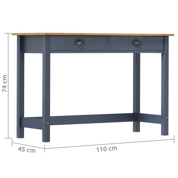 vidaXL konsolbord Hill med 2 skuffer 110x45x74 cm massivt fyrretræ grå
