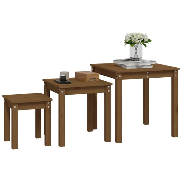 vidaXL Satsbord 3 st honungsbrun massiv furu