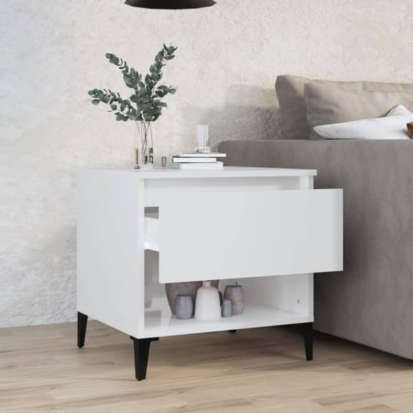 vidaXL Sidebord høyglans hvit 50x46x50 cm konstruert tre