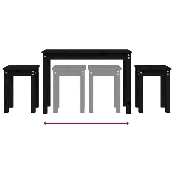 vidaXL Stablebord 3 stk svart heltre furu