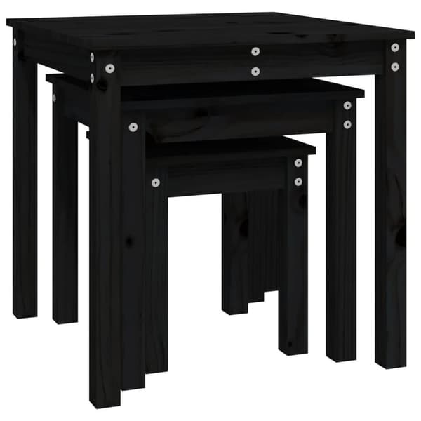vidaXL Stablebord 3 stk svart heltre furu