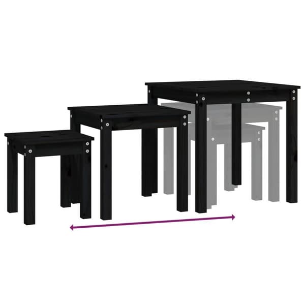 vidaXL Stablebord 3 stk svart heltre furu