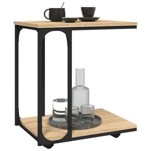 vidaXL Sidobord med hjul sonoma-ek 50x35x55,5 cm konstruerat trä