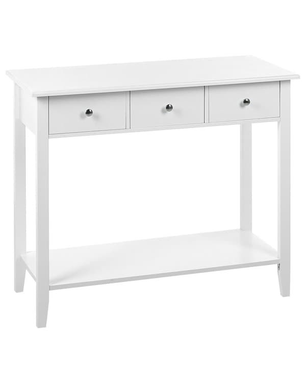 Konsolipöytä valkoinen 90 x 75 x 40 cm MDF-levy mänty 3 laatikkoa hylly skandinaavinen moderni