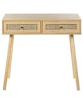 Miniatyrbillede 4 af 9: Konsolbord med Skuffer Lyst Træ Anretterbord Franskflet Opbevaringsmøbel Design Rørflet Sminkebord til Stuen Entre Boho Tilbehør