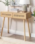 Miniatyrbillede 2 af 9: Konsolbord med Skuffer Lyst Træ Anretterbord Franskflet Opbevaringsmøbel Design Rørflet Sminkebord til Stuen Entre Boho Tilbehør