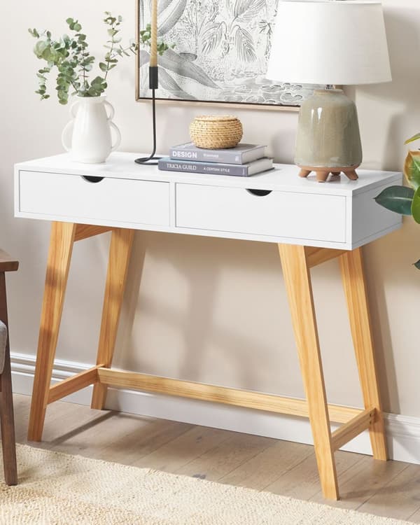 Konsolbord med Skuffer Hvid Lyst Træ MDF Anretterbord Opbevaringsmøbel Design Sminkebord til Stuen Entre Tilbehør Skandinavisk
