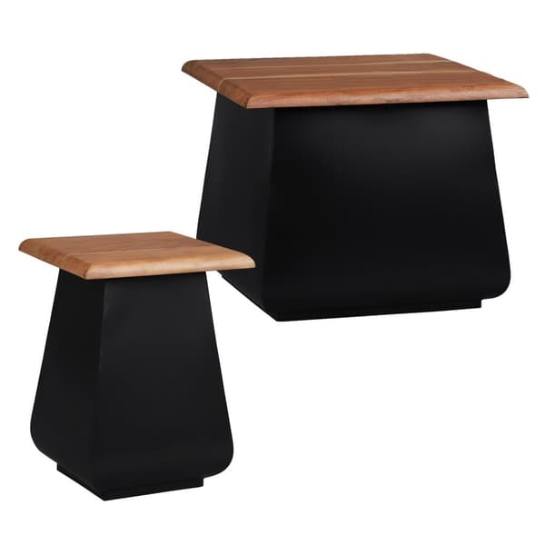 Sidebord Sæt med 2 stk. Naturligt/sort akacietræ og metal WOMO Design