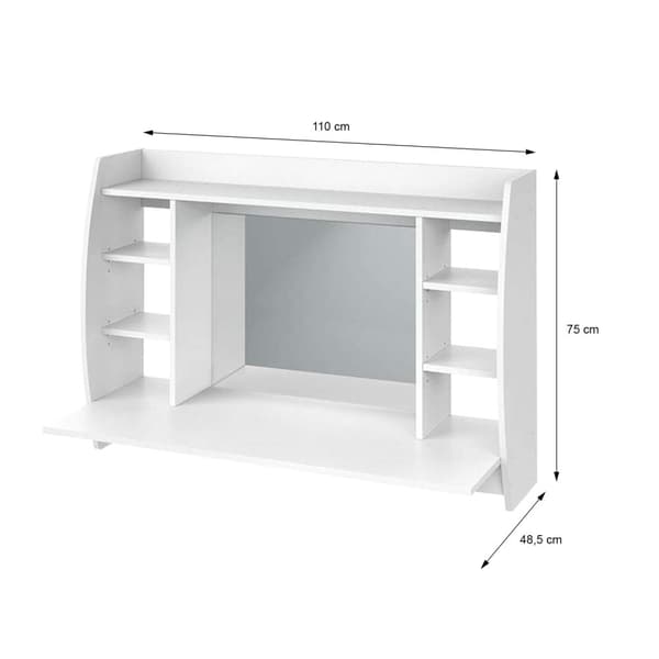 Vægbord med spejl 110x74x485 cm Hvid MDF ML-Design