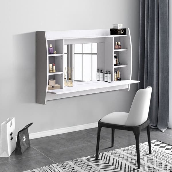 Vægbord med spejl 110x74x485 cm Hvid MDF ML-Design