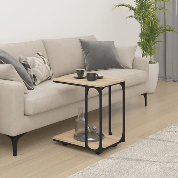 vidaXL sidebord med hjul 50x35x55,5 cm konstrueret træ sonoma-eg